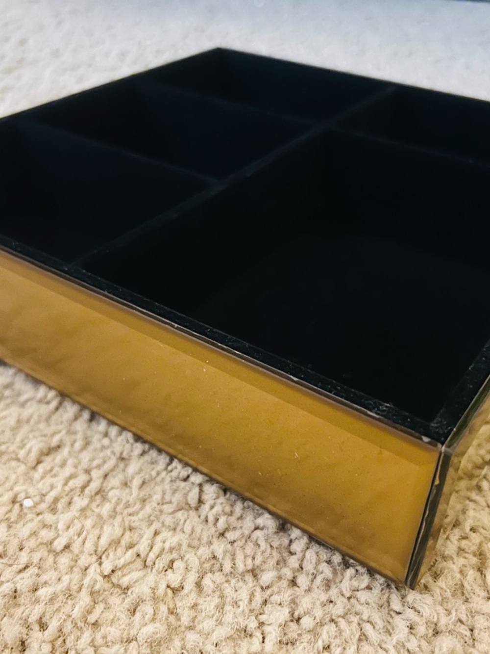 ✨ Gold Glass Mirrored Jewelry Organizer (Black Velvet Lining & 5 Compartments) ✨